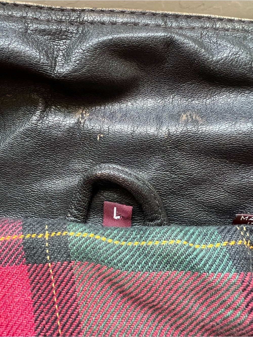 Vintage Urban Equipment Black Faux Leather Bomber Jacket Plaid Lined Men’s L - Picture 10 of 11
